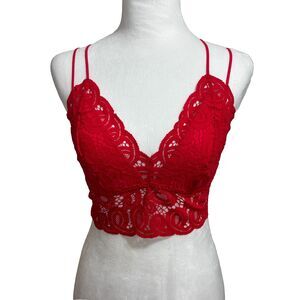 Victoria's Secret PINK Bralette Womens S Red Lace Adjustable Lined Wireless Sexy